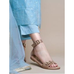 Shoetopia Chic and Comfy Ankle Strap Copper Sandals for Women-picture-8
