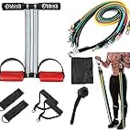 ODDISH; way to fitness 11 in 1 Resistance Bands/Toning tube Double and Single/Tummy trimmer/Large & Standered Springs Combo Pack For Man & Women (LARGE SPRING WITH 11 IN ONE, RED)-6