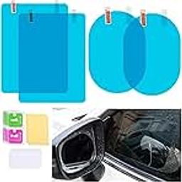 DETACHI Anti Fog Film for Car Mirror Car Window Film Water Protective Film Sticker for Car Anti-Glare, Anti-Scratch, Rainproof (2 PCs Oval + 2 PCs Square) Universal Combo Pack-25