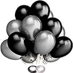 AMFIN 10-inch Metallic Balloons Black & Silver for Birthday Decoration (Pack of 50)-image-87