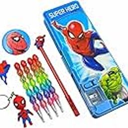 ZAYDANIC Plastic Spiderman Pencil Box Case | Inbuilt Led Light With Dual Sharpener (Magnetic Lock & Dual Compartments) With School Stationery Kit For Kids & Students, Multicolor-image-48