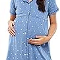 ZEYO Women's Cotton Night Dress Heart Printed Maternity & Feeding Short Nighty Night Gown Shirt 5635-image-62