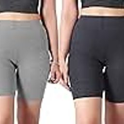 Women worth Cotton Stretchable Cycling Shorts for Girls Combo Pack 2 Knee Length Tights Fit Under Skirts Sports Gym Yoga Running Panties-image-44