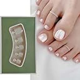 S.A.V.I 24 PCS Short Natural Shape Pearl White False Toe Nails | DIY Pedicure Press-On Nails | Comfortable, Durable & Easy to Apply | Elegant Natural Look for Casual & Special Occasions | Reusable False Nails-picture-54