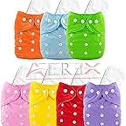 AEREX Premium Reusable Baby Cotton Cloth Diapers For 0 to 1 Year With White Insert Pads Leak Proof Washable Diapers For New Born Babies Adjustable Pocket Cloth Diaper Nappies (Multicolor, Pack of 10)-4