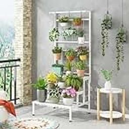 Kundi 6 Tier Plant Stands for Indoors and Outdoors, Flower Pot Holder Shelf for Multi Plants, Black Metal Plant Stand for Patio L-32 x W-10 x H-29 inches (HIGH SHAPE WHITE)-image-87