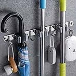 Kepzell Broom Mop Holder Wall Mount Stainless Steel Wall Mounted Storage Organizer Heavy Duty Tools Hanger for Kitchen Bathroom Closet Garage Office Garden-1Pc(3 Racks 4 Hooks)-picture-15