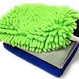 SOBBY Microfiber Cleaning Cloths 3 in 1 Combo for Car Care (2 Pc Large Microfibre Cloth 40 cm x 40 cm, 340 GSM - 1 Pc Big Size Singlesided Microfiber Mitt Glove, assorted-0