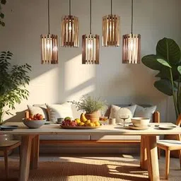 symplify Hexa 5 Series Brown Solid Wood Cluster Hanging Light-picture-27