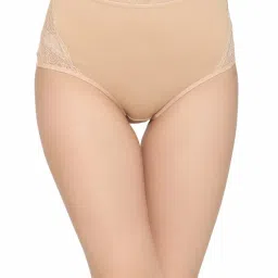 Clovia Cotton High Waist Hipster Panty With Lace Panel - Nude-picture-44