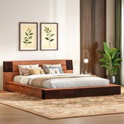 urban ladder Mahe Solid Wood Queen Size Non Storage Bed in Tan Leatherette Finish-picture-6