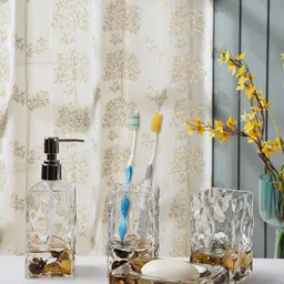 OBSESSIONS Set of 4 Transparent & Gold-Toned Agua Acrylic Textured Bathroom Accessories-38