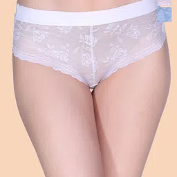 Amour Secret Pack Of 3 Mid Rise Floral Net Hipster Briefs P86146_Grn_Muv_Sblu_M-36