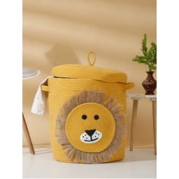HOSTA HOMES Pure Cotton Cartoon Face Hand Woven Laundry Hamper with Cover-picture-8