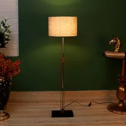 pristine interiors Alwin Brass Antique Linen Shade Floor Lamp-picture-17