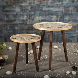 a tiny mistake Floralbeige Solid Wood Side Table in Pu Paper Multicolor Finish-picture-32