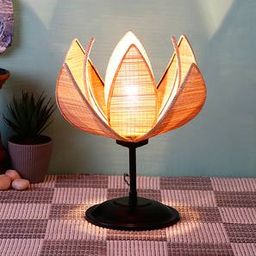 devansh Wallace Beige Bamboo Shade Table Lamp with Black Iron Base-picture-36