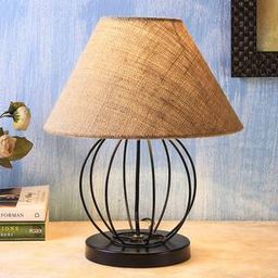 devansh Snow Beige Natural Fiber Shade Table Lamp with Black Iron Base-picture-46