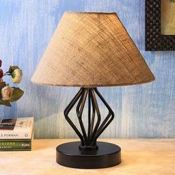devansh Rubie Beige Fabric Shade Table Lamp with Black Iron Base-picture-0