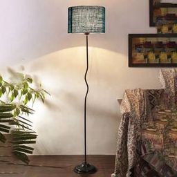 devansh Lola Turquoise Blue Jute Shade With Iron Floor Lamp-picture-1