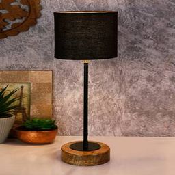 devansh Xzavier Black Fabric Shade Table Lamp with Natural Wood & Iron Base-picture-38