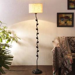 devansh Ace White Natural Fiber Floor Lamp with Black Iron Base-picture-10