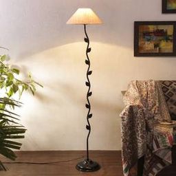devansh Kiwi White Natural Fiber Floor Lamp with Black Iron Base-picture-8