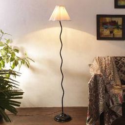devansh Belle Off White Fabric Floor Lamp with Black Iron Base-picture-11