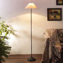devansh Moana White Natural Fiber Floor Lamp with Black Iron Base-picture-3