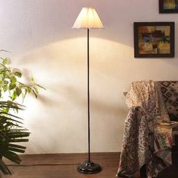 devansh Snow Off White Fabric Floor Lamp with Black Iron Base-picture-7