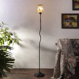 devansh Hazel Multicolour Glass Floor Lamp with Black Iron Base-picture-0