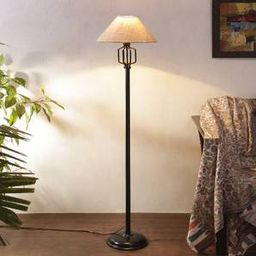 devansh Magnolia White Natural Fiber Floor Lamp with Black Iron Base-picture-0