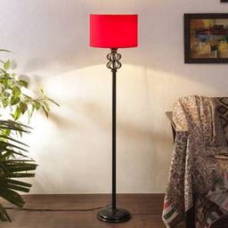 devansh Poppy Red Fabric Floor Lamp with Black Iron Base-picture-32