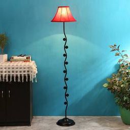 devansh Zinnia Red Fabric Floor Lamp with Black Iron Base-picture-2