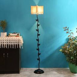 devansh Brody Beige Bamboo Floor Lamp with Black Iron Base-picture-17