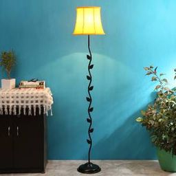 devansh Conor Yellow Fabric Floor Lamp with Black Iron Base-picture-6