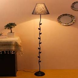 devansh Bernice Blue Natural Fiber Floor Lamp with Black Iron Base-picture-15