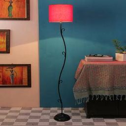 devansh Maja Red Fabric Floor Lamp with Black Iron Base-picture-19