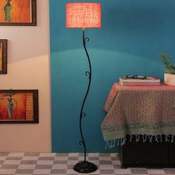 devansh Angelia Pink Natural Fiber Floor Lamp with Black Iron Base-picture-17
