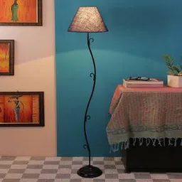 Mag Blue Natural Fiber Floor Lamp with Black Iron Base-image-3