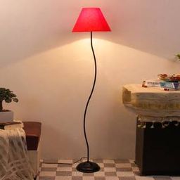 devansh Violet Red Fabric Floor Lamp with Black Iron Base-picture-28