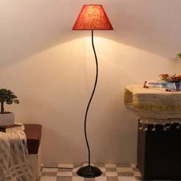 devansh Delilah Maroon Natural Fiber Floor Lamp with Black Iron Base-picture-12