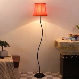 devansh Theo Orange Fabric Floor Lamp with Black Iron Base-picture-7