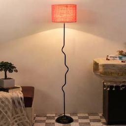 devansh Wren Pink Natural Fiber Floor Lamp with Black Iron Base-picture-16