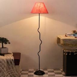 devansh Byron Pink Natural Fiber Floor Lamp with Black Iron Base-picture-11