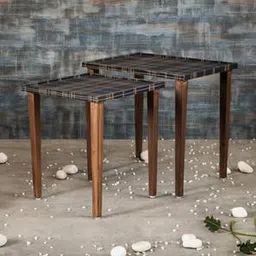 a tiny mistake Tesseract Solid Wood Side Table in Pu Paper Blue Finish-picture-20