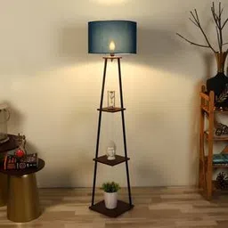 pristine interiors Rosemary Blue Cotton Floor Lamp with Solid Wood-picture-5