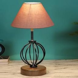 devansh Adriana Grey Cotton Table Lamp With Wood & Iron Base-picture-23