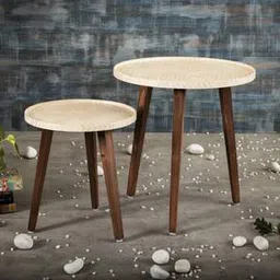 a tiny mistake Chevron Solid Wood Side Table in Pu Paper Golden Finish-picture-42