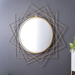 aapno rajasthan Gold Gold Metal Round Wall Mirror-picture-30